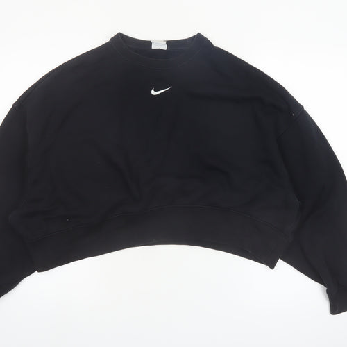 Nike Women's Black Cropped Pullover Sweatshirt Small Logo Crew Neck