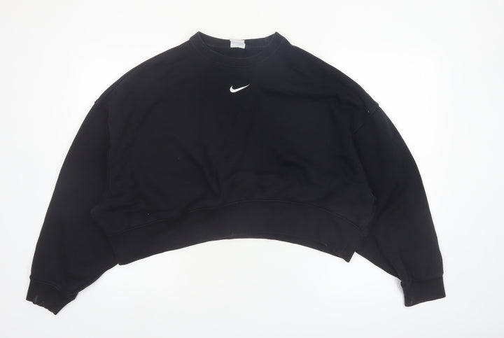 Nike Women's Black Cropped Pullover Sweatshirt Small Logo Crew Neck
