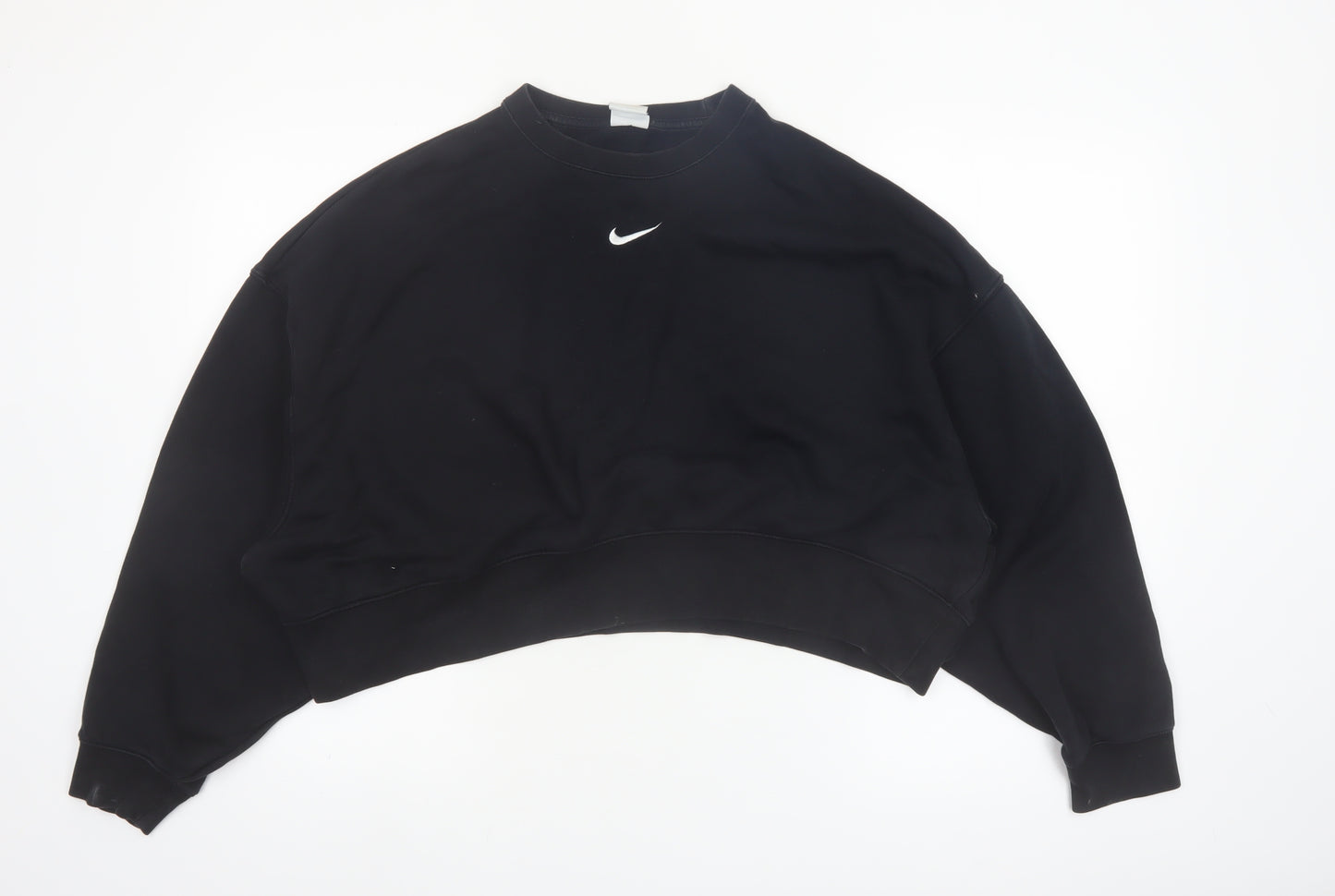 Nike Women's Black Cropped Pullover Sweatshirt Small Logo Crew Neck