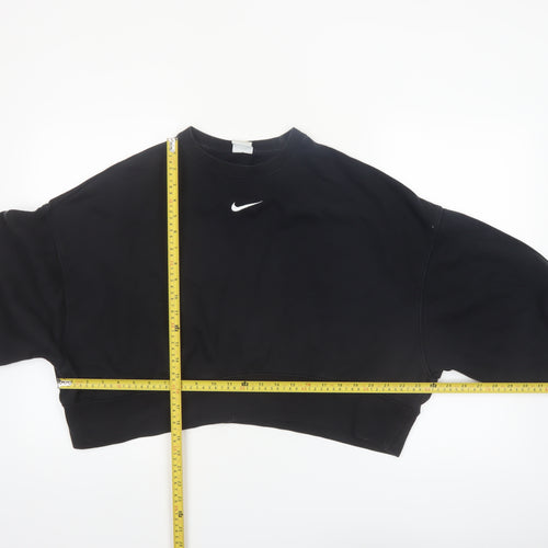 Nike Women's Black Cropped Pullover Sweatshirt Small Logo Crew Neck