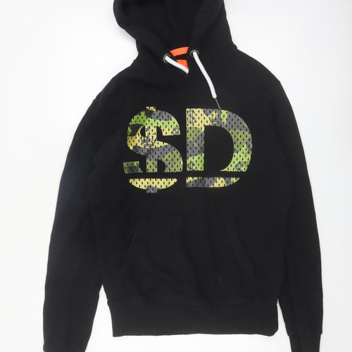 Superdry Men's Black Pullover Hoodie S Logo Print Long Sleeve