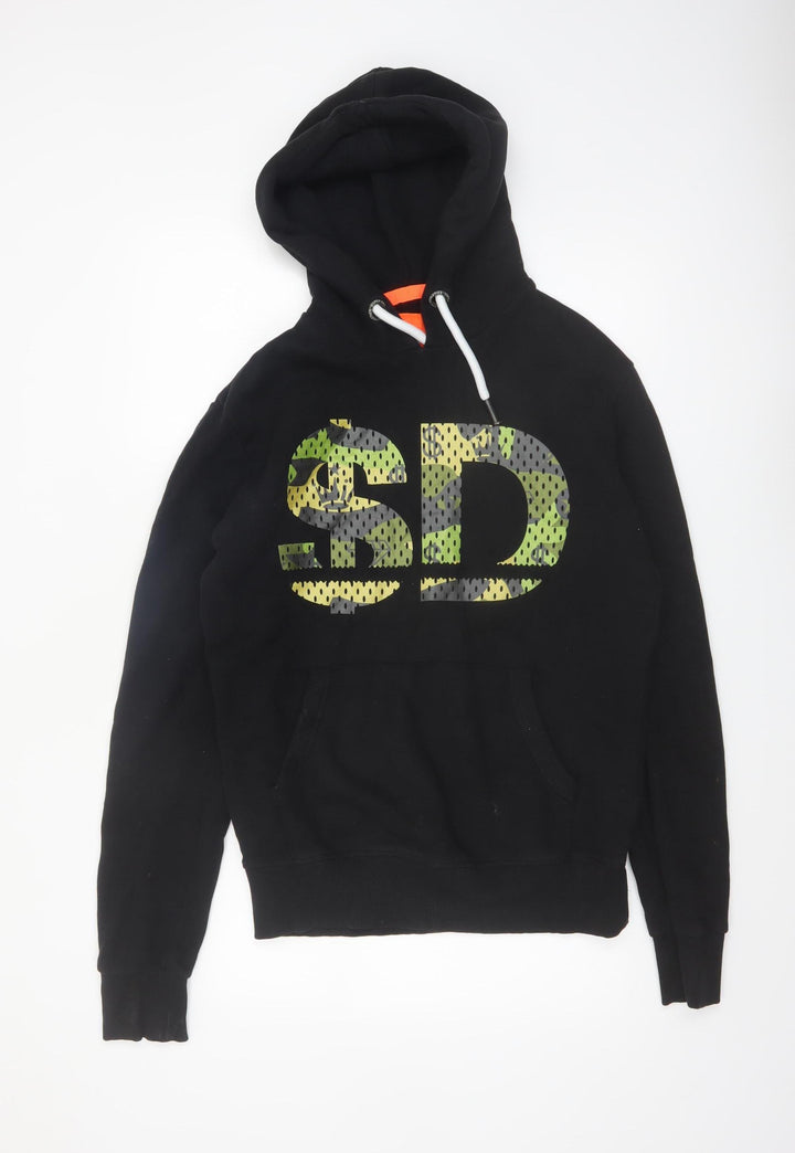Superdry Men's Black Pullover Hoodie S Logo Print Long Sleeve
