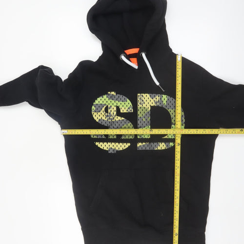 Superdry Men's Black Pullover Hoodie S Logo Print Long Sleeve