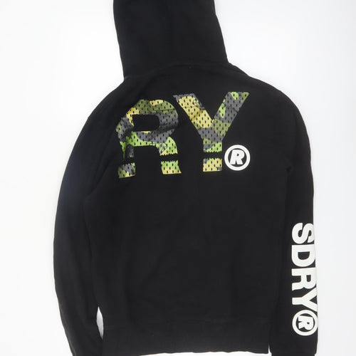 Superdry Men's Black Pullover Hoodie S Logo Print Long Sleeve