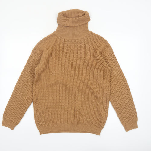 MISSPAP Womens Beige Roll Neck Chunky Knit Jumper Size M