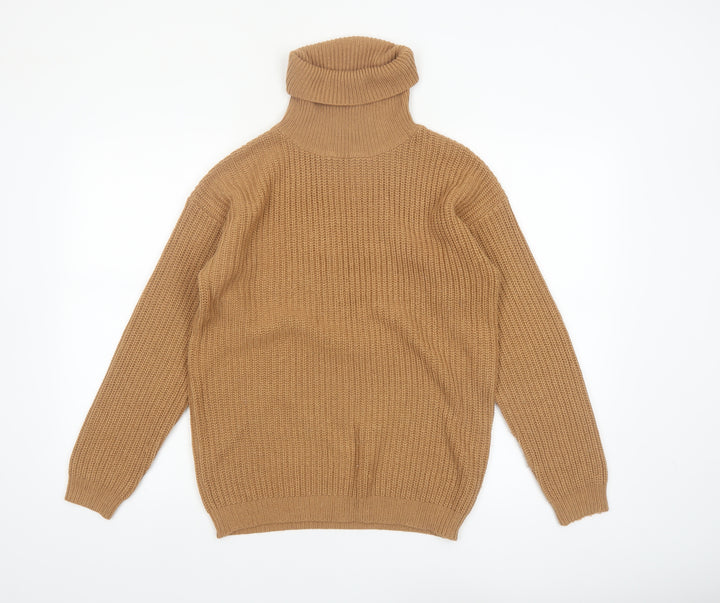 MISSPAP Womens Beige Roll Neck Chunky Knit Jumper Size M