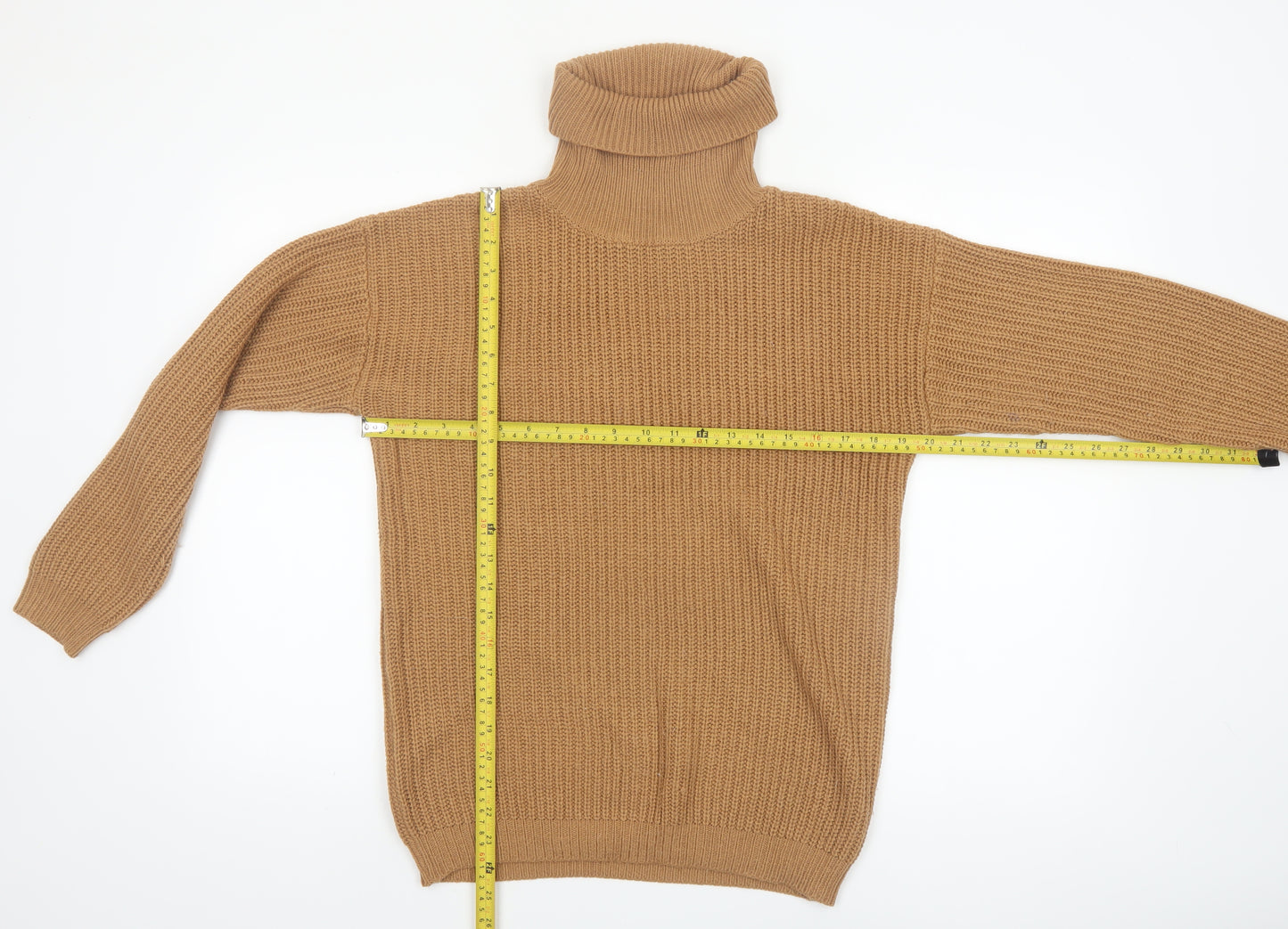 MISSPAP Womens Beige Roll Neck Chunky Knit Jumper Size M