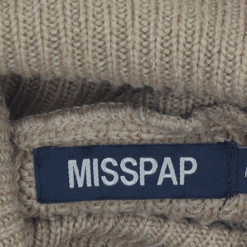 MISSPAP Womens Beige Roll Neck Chunky Knit Jumper Size M