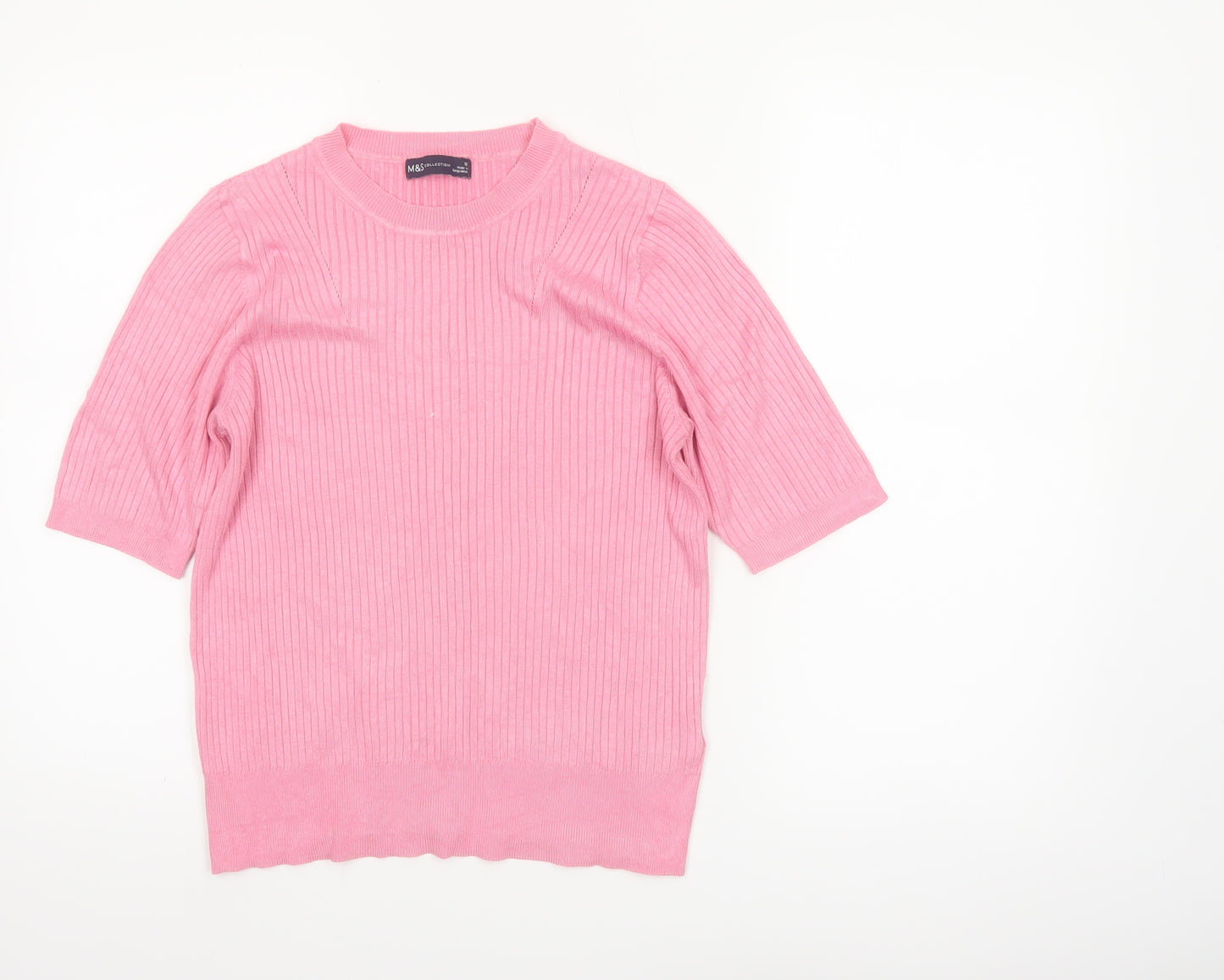 Marks and Spencer Women's Pink Short Sleeve Knit Jumper Size 12