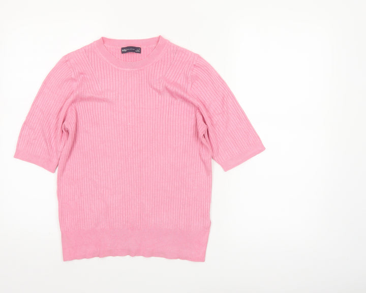 Marks and Spencer Women's Pink Short Sleeve Knit Jumper Size 12