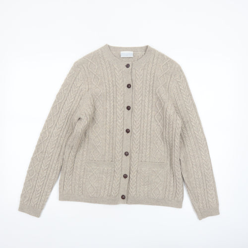 Cotswold Collections Women's Beige Lambswool Cable-Knit Cardigan M