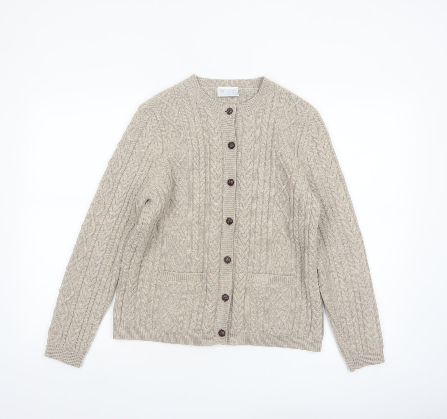 Cotswold Collections Women's Beige Lambswool Cable-Knit Cardigan M