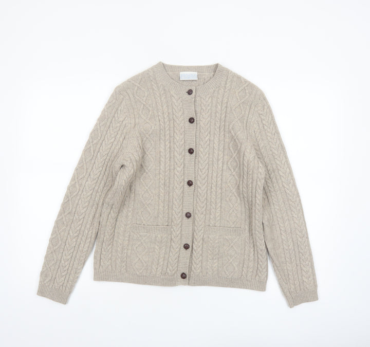 Cotswold Collections Women's Beige Lambswool Cable-Knit Cardigan M