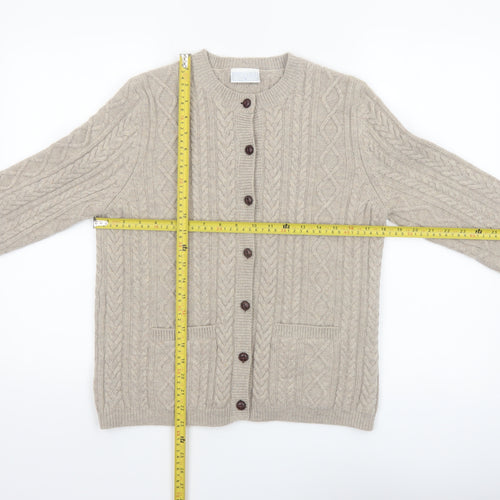 Cotswold Collections Women's Beige Lambswool Cable-Knit Cardigan M