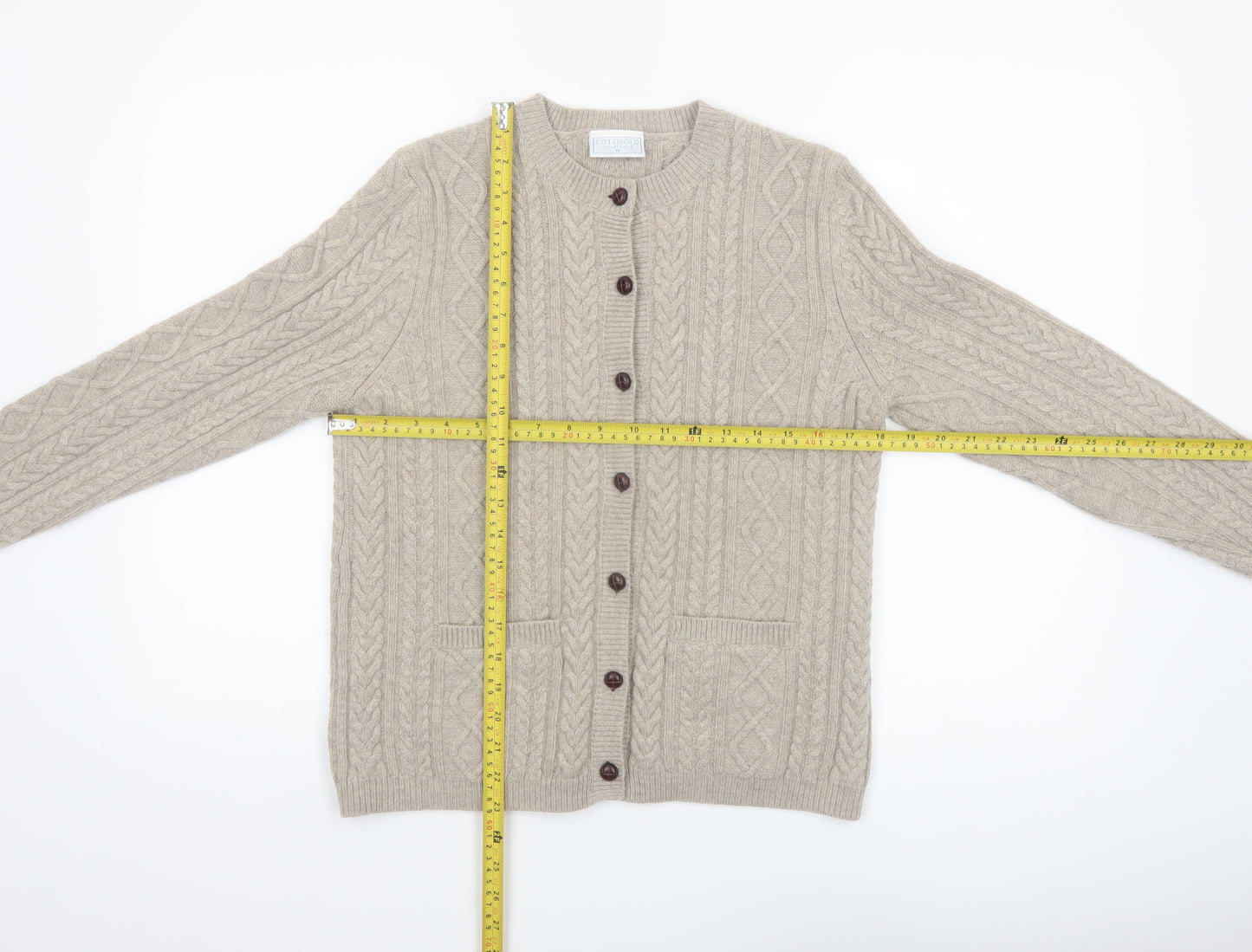 Cotswold Collections Women's Beige Lambswool Cable-Knit Cardigan M