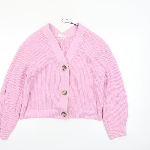 H&M Women’s Pink V-Neck Button Chunky Knit Cardigan Size 10