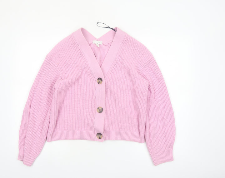 H&M Women’s Pink V-Neck Button Chunky Knit Cardigan Size 10
