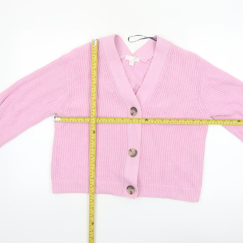 H&M Women’s Pink V-Neck Button Chunky Knit Cardigan Size 10