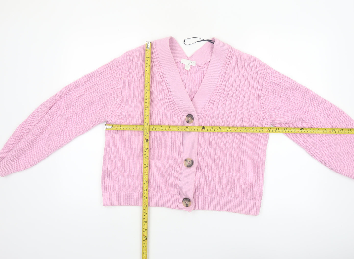 H&M Women’s Pink V-Neck Button Chunky Knit Cardigan Size 10