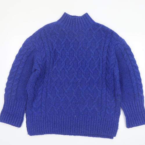 Biba Women's Blue Cable-Knit Mock Neck Jumper Size S