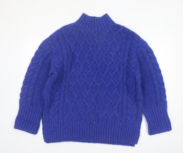 Biba Women's Blue Cable-Knit Mock Neck Jumper Size S