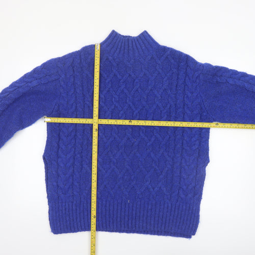 Biba Women's Blue Cable-Knit Mock Neck Jumper Size S