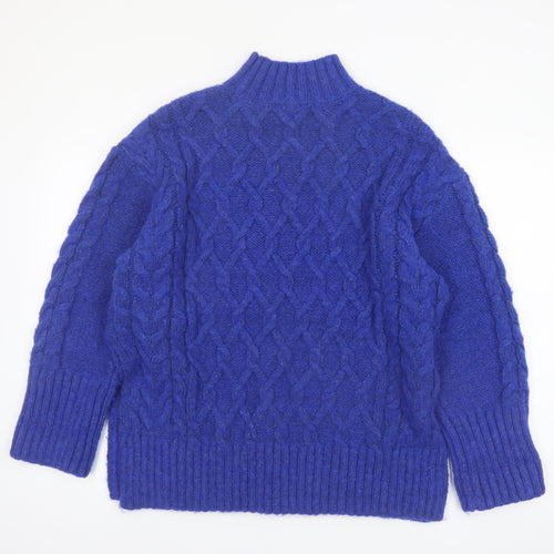 Biba Women's Blue Cable-Knit Mock Neck Jumper Size S
