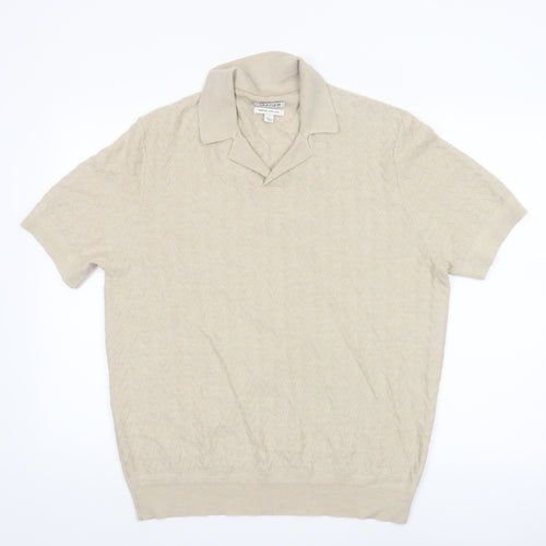 Jaeger Men’s Beige Merino Silk Short Sleeve Knit Polo - Size L