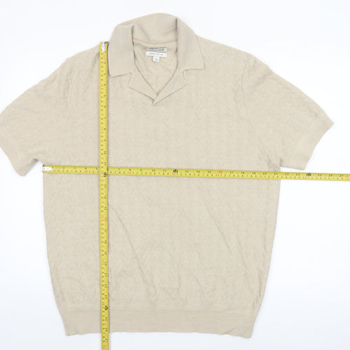 Jaeger Men’s Beige Merino Silk Short Sleeve Knit Polo - Size L