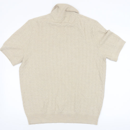 Jaeger Men’s Beige Merino Silk Short Sleeve Knit Polo - Size L