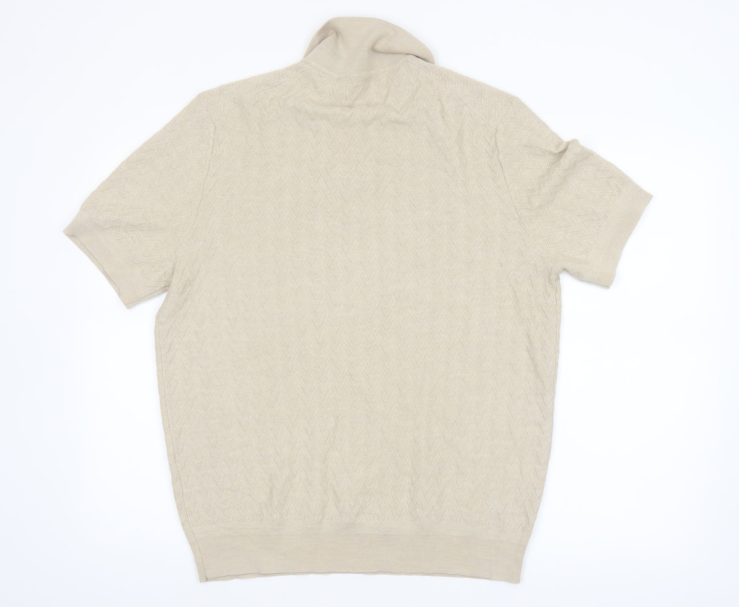 Jaeger Men’s Beige Merino Silk Short Sleeve Knit Polo - Size L