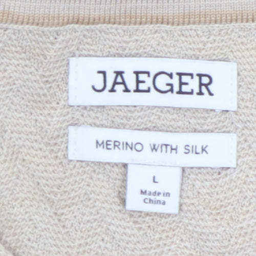 Jaeger Men’s Beige Merino Silk Short Sleeve Knit Polo - Size L