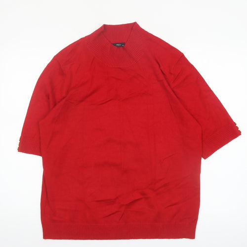 M&Co Womens Red Mock Neck Short Sleeve Pullover Jumper Size 20