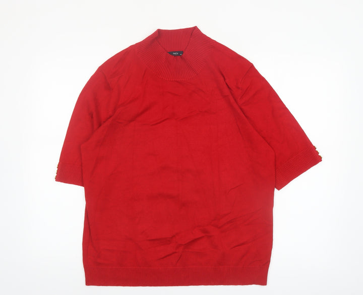 M&Co Womens Red Mock Neck Short Sleeve Pullover Jumper Size 20