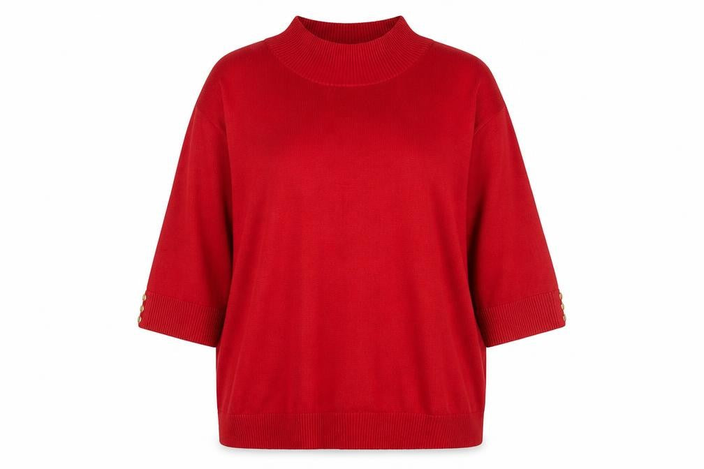 M&Co Womens Red Mock Neck Short Sleeve Pullover Jumper Size 20