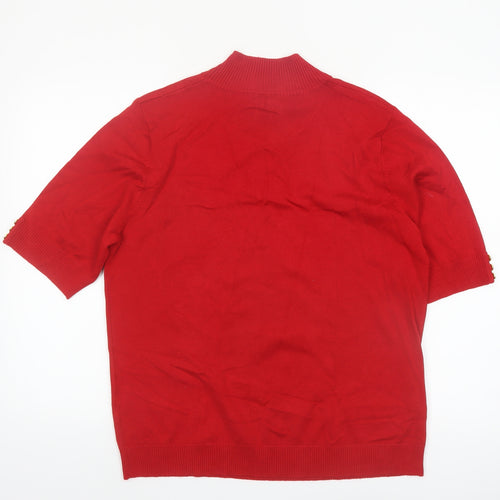 M&Co Womens Red Mock Neck Short Sleeve Pullover Jumper Size 20