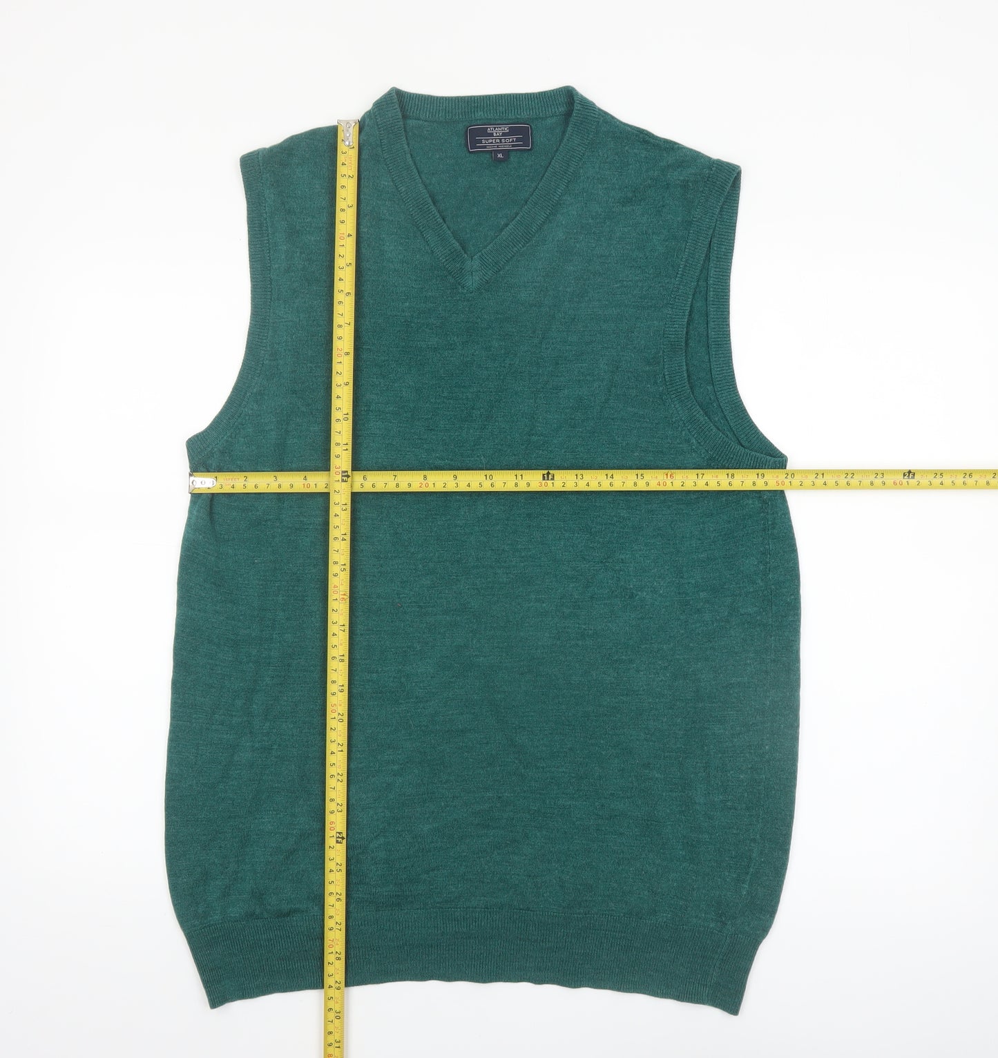 Atlantic Bay Men's Green V-Neck Sleeveless Knit Jumper Vest XL