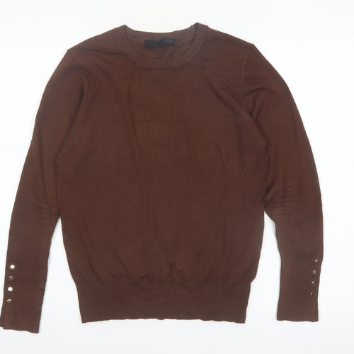 ZARA Women Brown Crew Neck Long Sleeve Pullover Jumper Size L