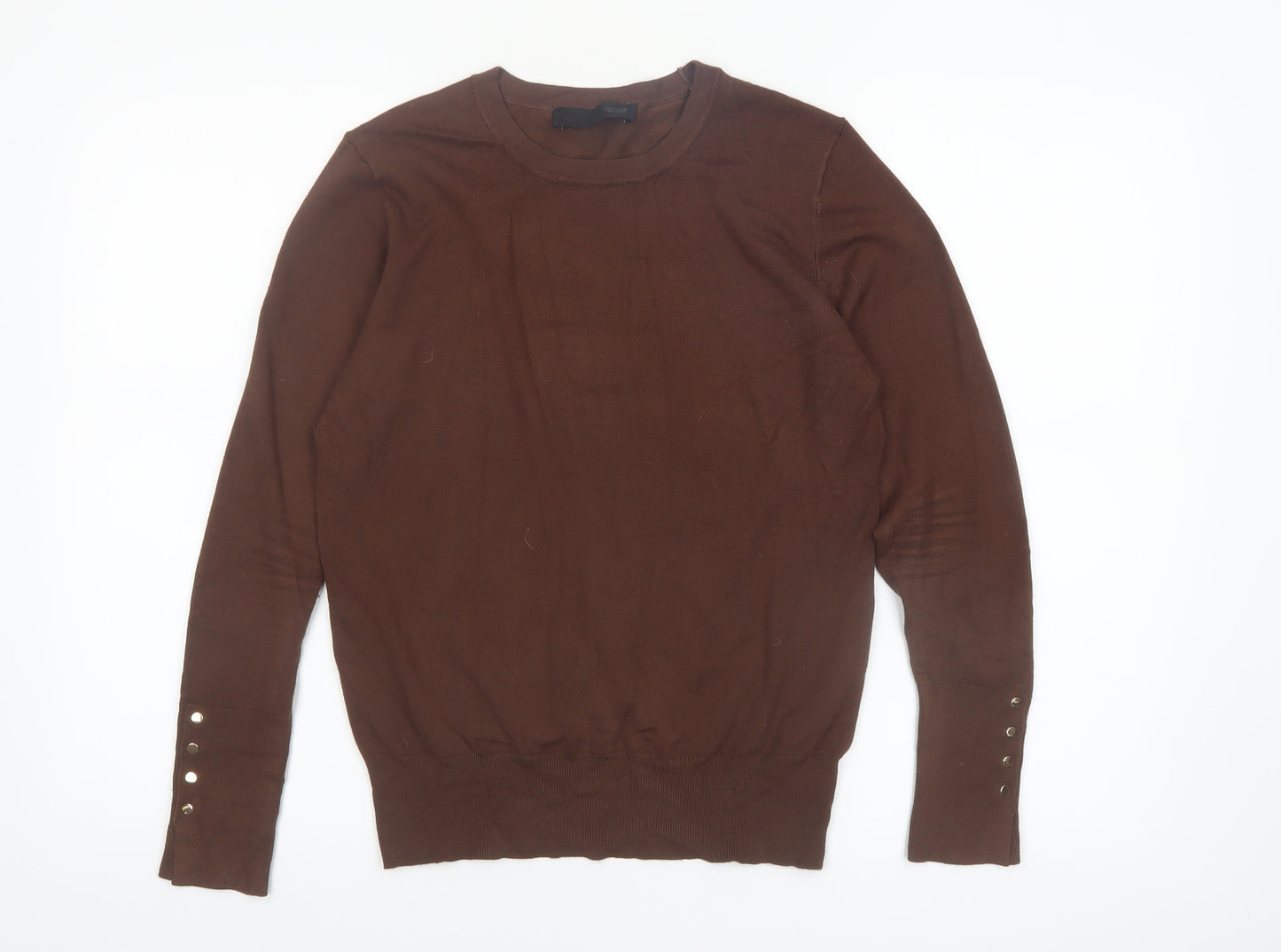 ZARA Women Brown Crew Neck Long Sleeve Pullover Jumper Size L
