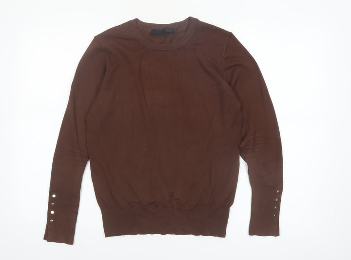 ZARA Women Brown Crew Neck Long Sleeve Pullover Jumper Size L