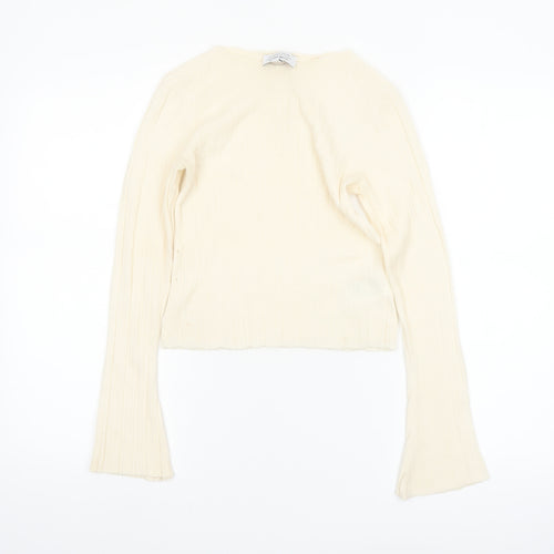 & Other Stories Women Ivory Wool Ribbed Knit Flared Sleeve Jumper Size 8