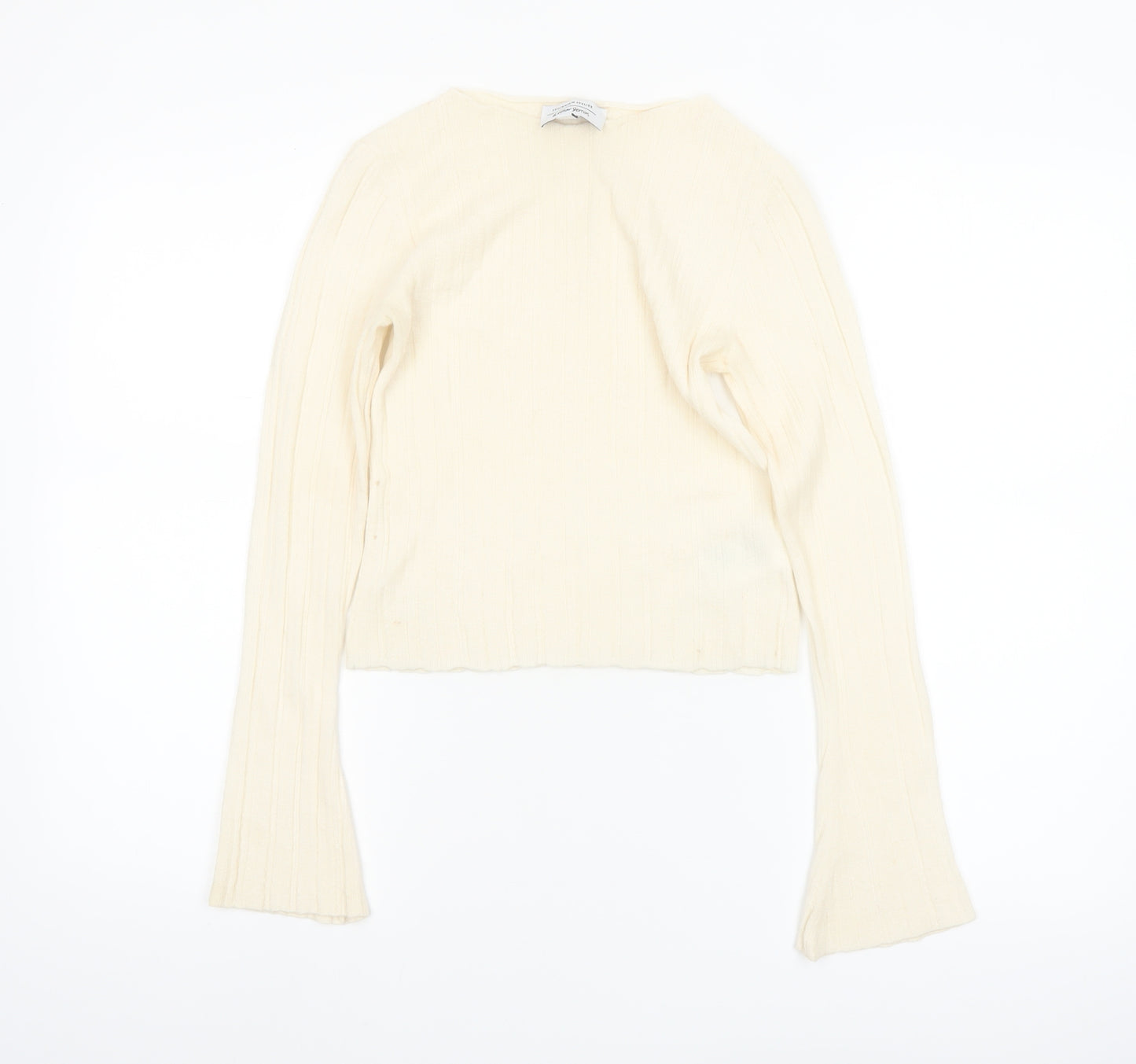 & Other Stories Women Ivory Wool Ribbed Knit Flared Sleeve Jumper Size 8