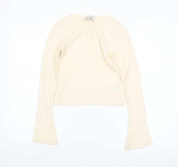 & Other Stories Women Ivory Wool Ribbed Knit Flared Sleeve Jumper Size 8