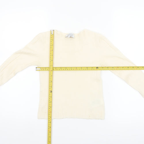 & Other Stories Women Ivory Wool Ribbed Knit Flared Sleeve Jumper Size 8