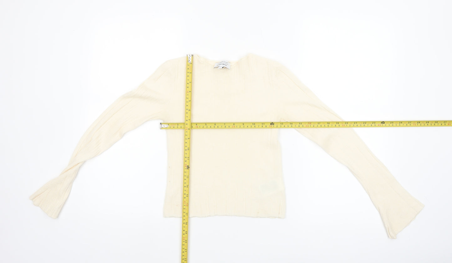 & Other Stories Women Ivory Wool Ribbed Knit Flared Sleeve Jumper Size 8