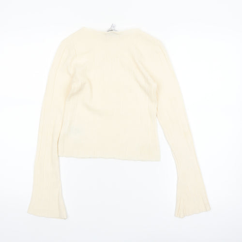 & Other Stories Women Ivory Wool Ribbed Knit Flared Sleeve Jumper Size 8