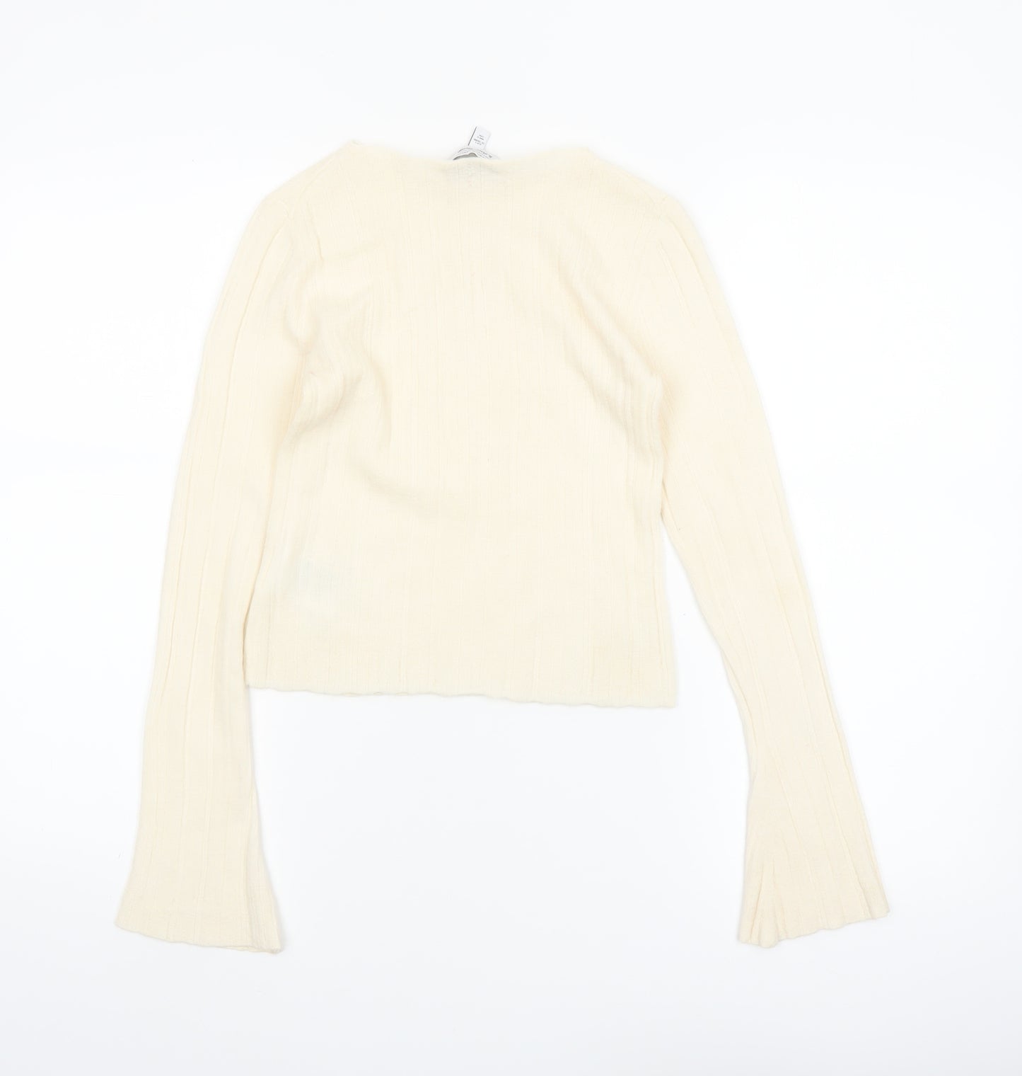 & Other Stories Women Ivory Wool Ribbed Knit Flared Sleeve Jumper Size 8