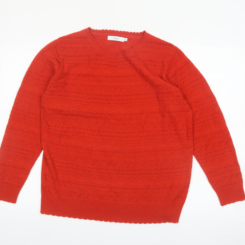 ISLE Womens Red Acrylic Open-Knit Jumper Size 14-16
