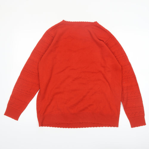 ISLE Womens Red Acrylic Open-Knit Jumper Size 14-16