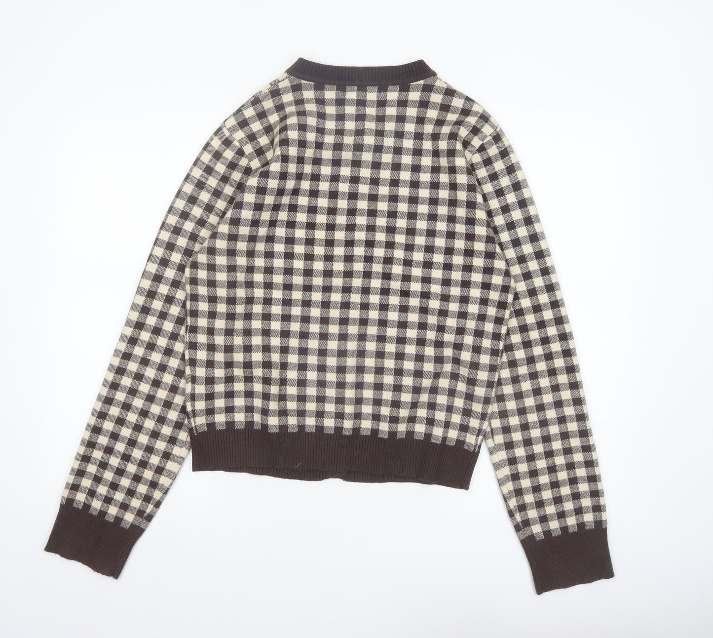 Motel Women Brown Beige Checked Cardigan XL Knit Long Sleeve